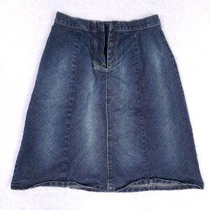 Vintage Gloria Vanderbilt Denim Skirt Grommet Lace Up Sz 12 Blue Y2K